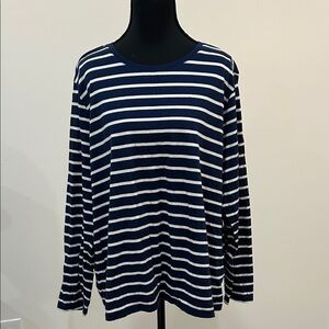 Lands' End Navy and Cream Striped Top